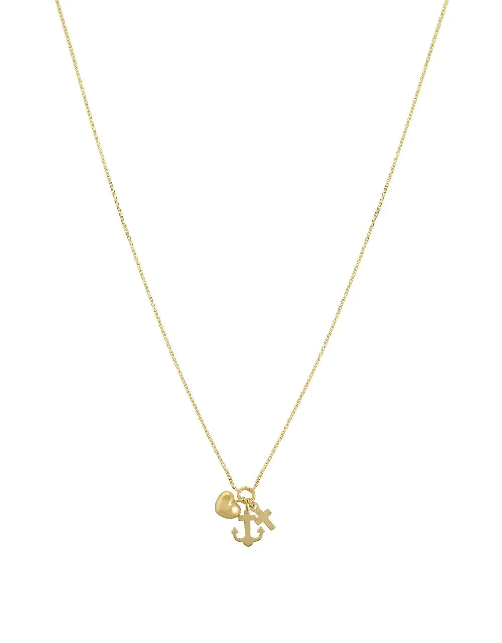 14K Heart Anchor Cross Charms Necklace