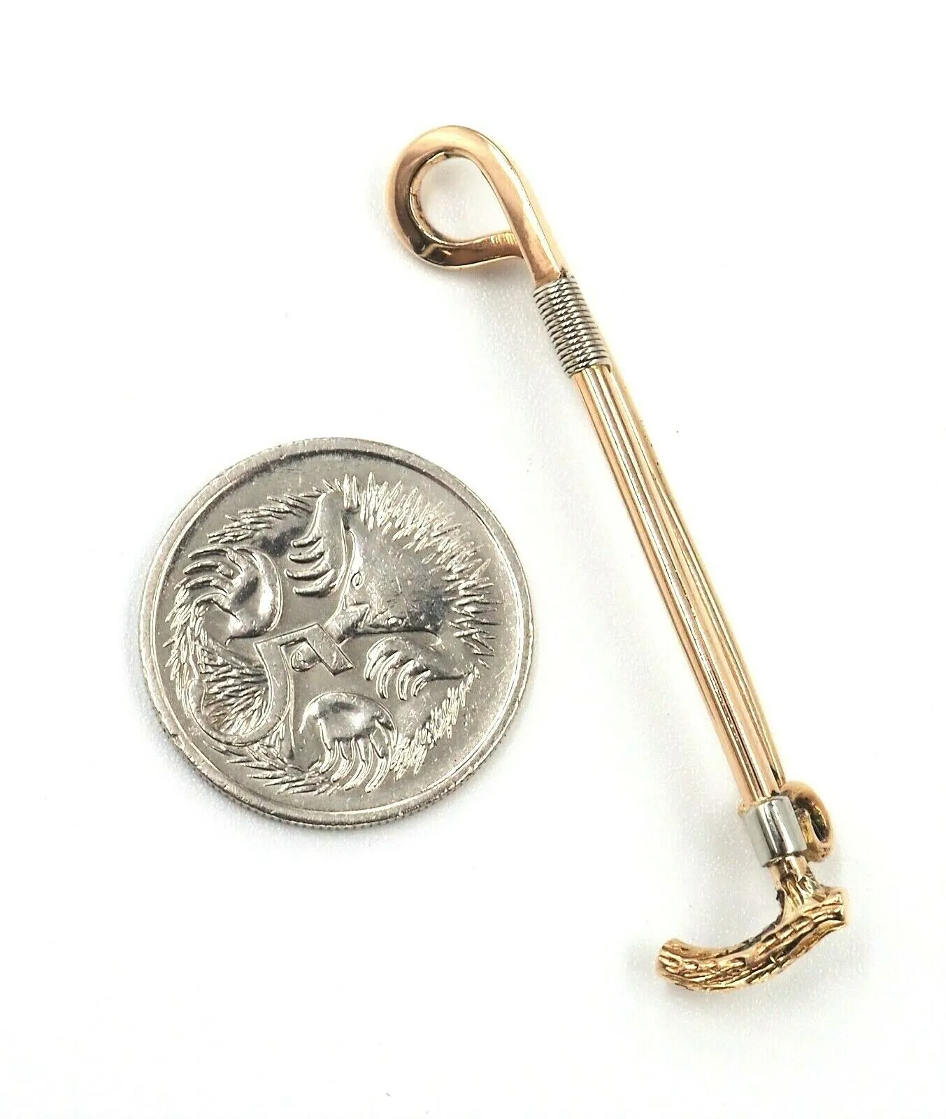 15ct Yellow & White Gold Bar Walking Stick Brooch