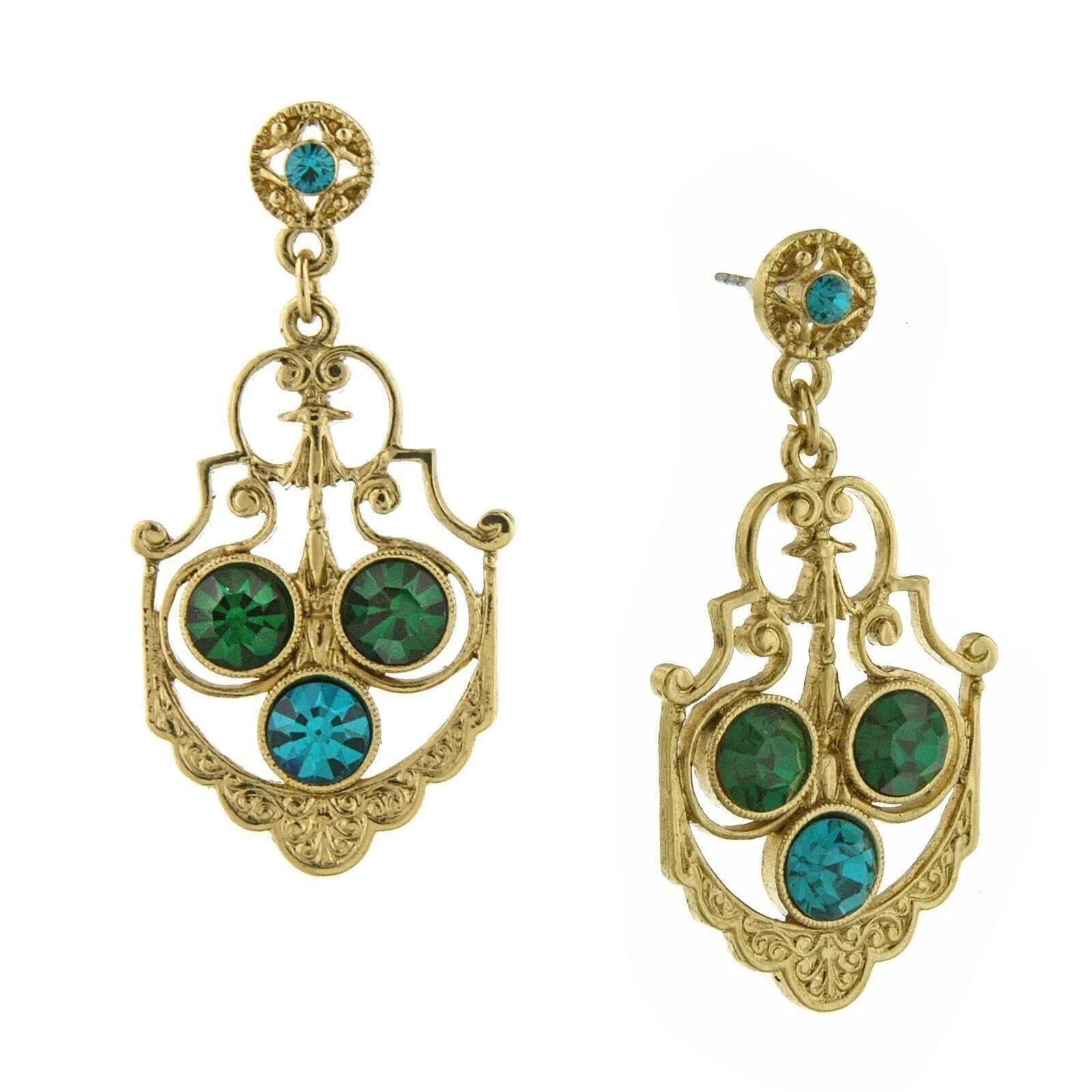 1928 Jewelry Blue Zircon Color And Green Crystal Drop Earrings