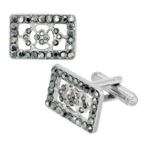 1928 Jewelry Hematite Color Crystal Rectangle Cufflinks