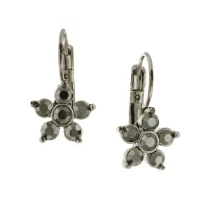 1928 Jewelry Hematite Crystal Flower Lever Back Drop Earrings