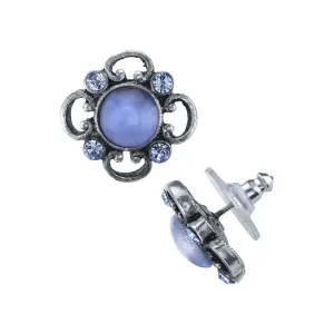 1928 Jewelry Light Blue Moonstone And Light Sapphire Austrian Crystals Post Button Earrings