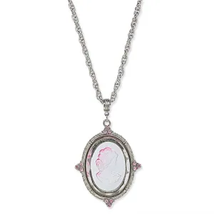 1928 Jewelry Oval Frosted Glass Intaglio Crystal Pendant Necklace 30"