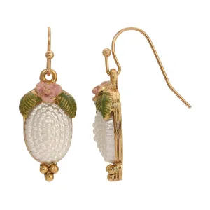 1928 Jewelry Pearly Eden Pink Rose Enamel Oval Faux Pearl Drop Earrings