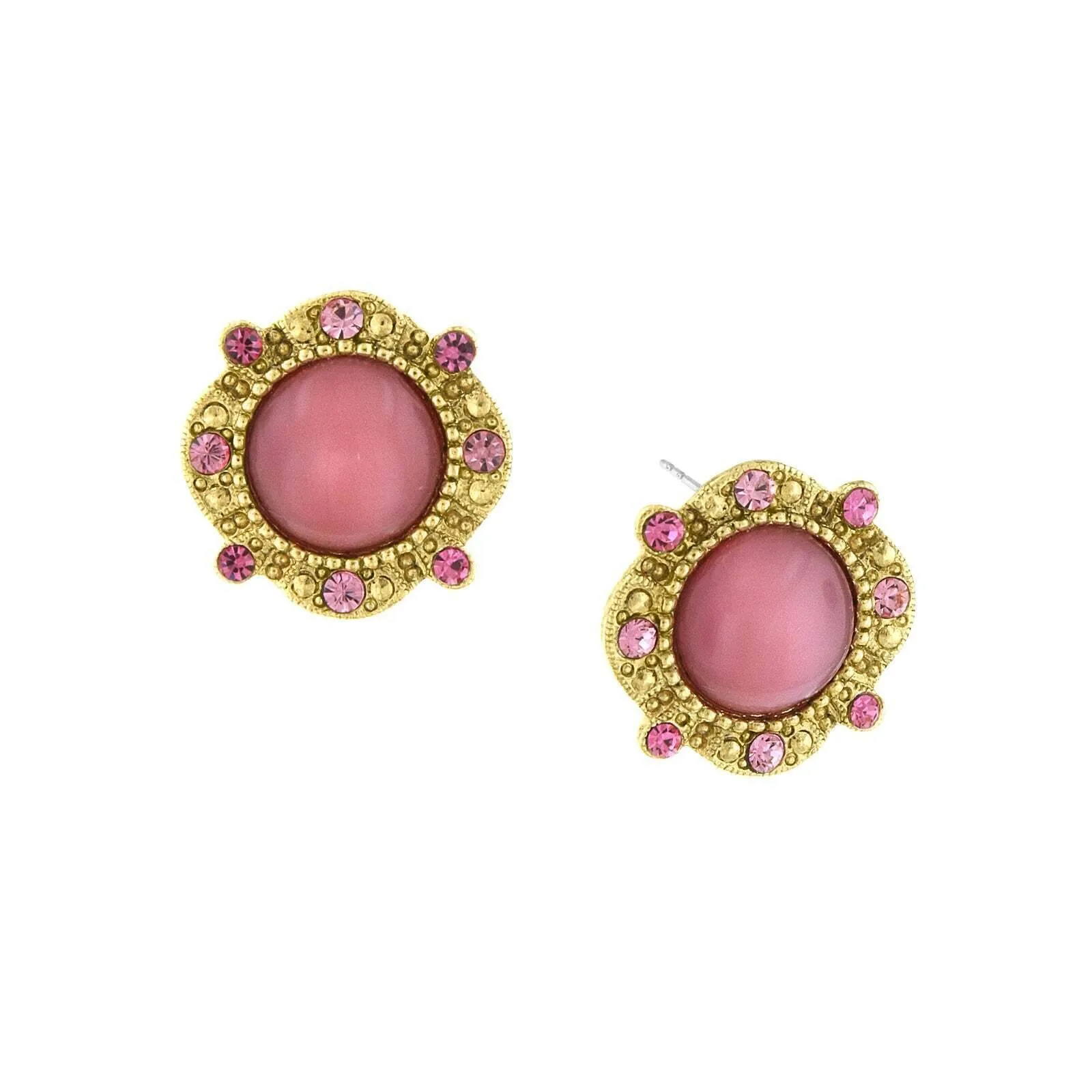 1928 Jewelry Pink Crystal & Moonstone Button Earrings