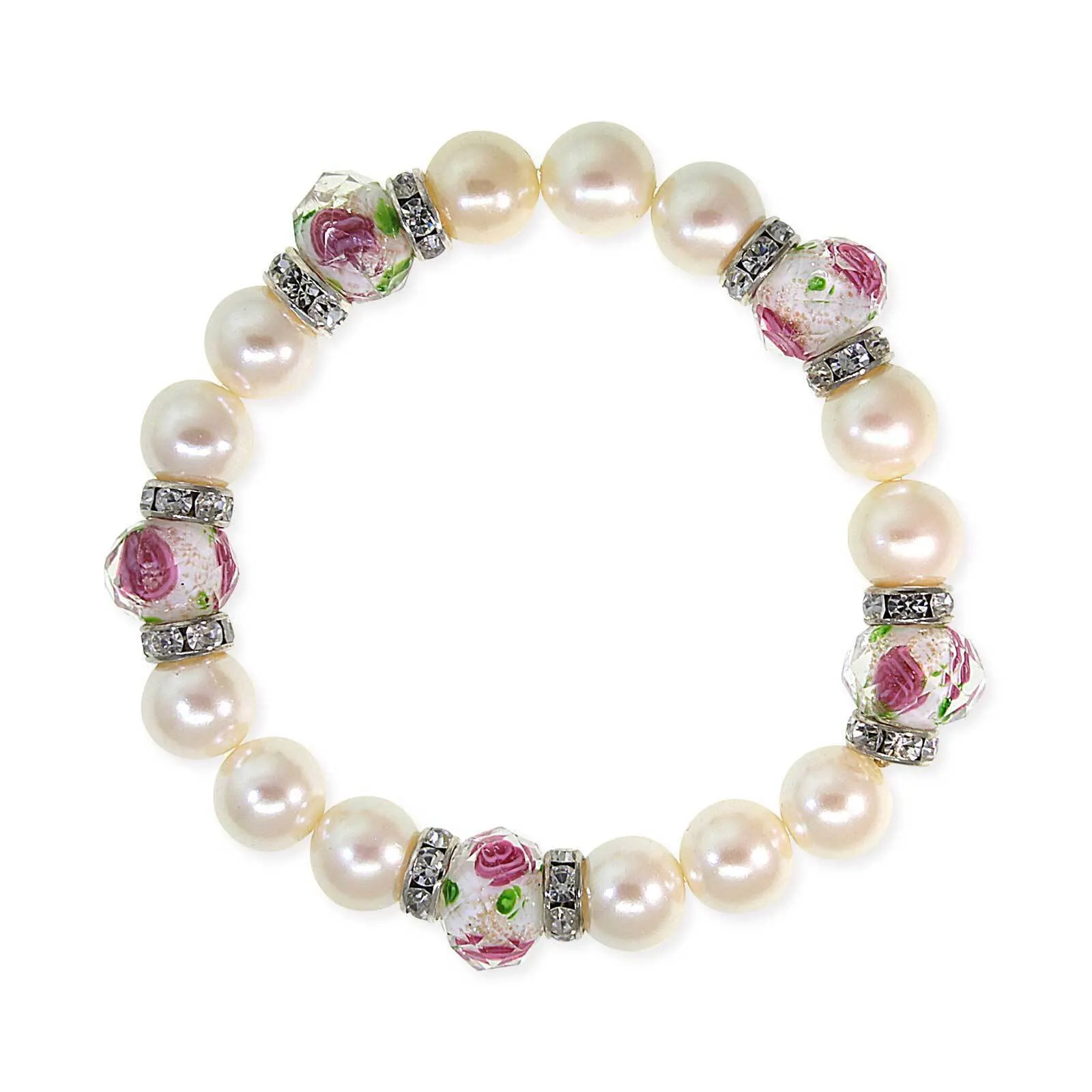 1928 Jewelry Pink Flower Bead Crystal Stretch Bracelet