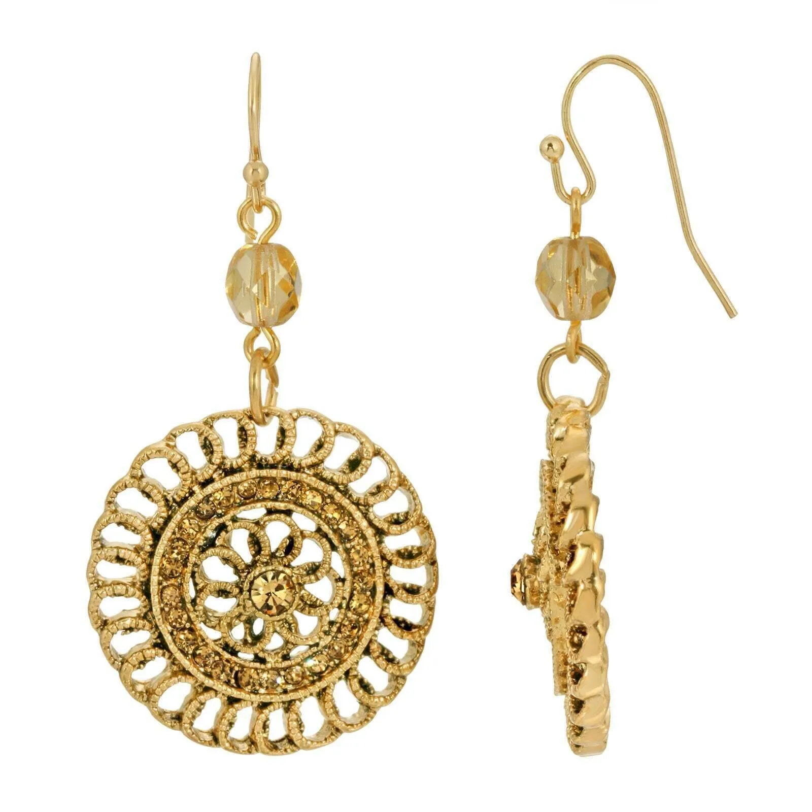 1928 Jewelry Round Filigree Multi Crystal Dangle Earrings