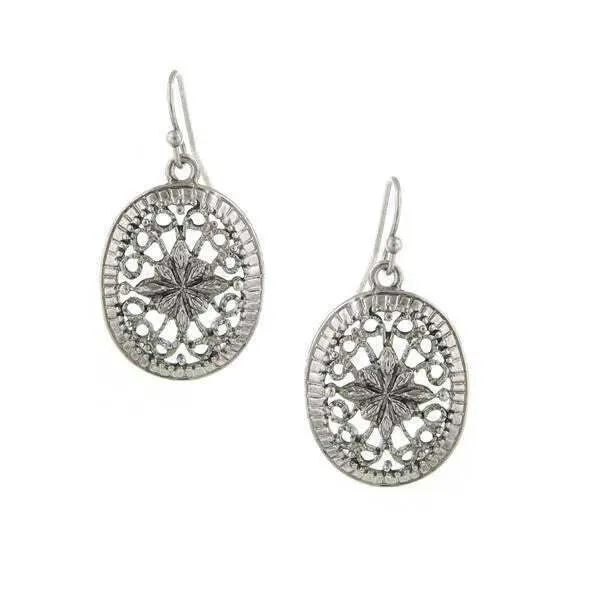 1928 Jewelry Silver Filigree Oval Drop Earrings