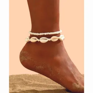 2pcs Shell & Bead Decor Anklet