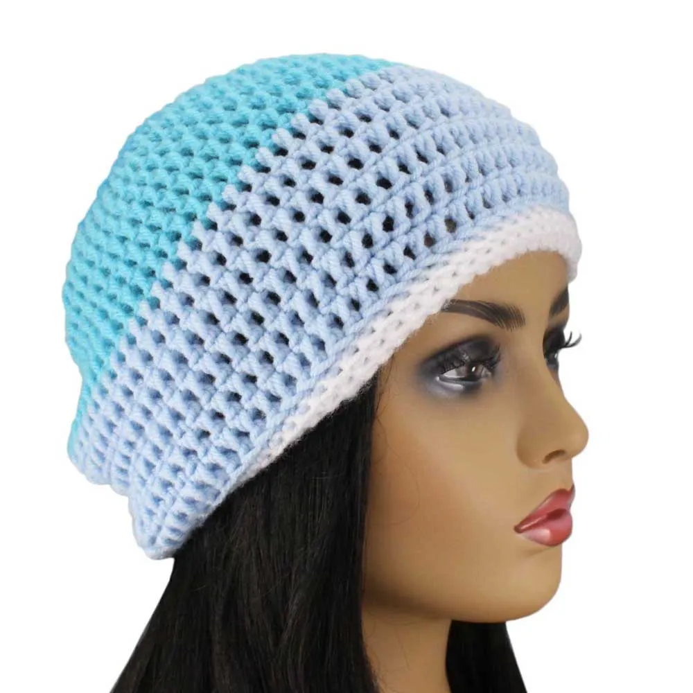 3 Shades of Blue Crochet Beanie Hat Medium/Large - JMCH33ML