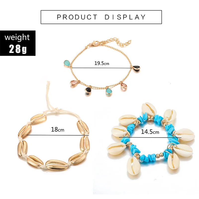 3pcs/sets Bohemian Shell Stone Anklets for Women