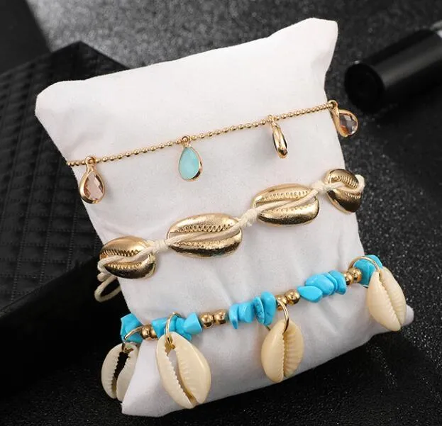 3pcs/sets Bohemian Shell Stone Anklets for Women