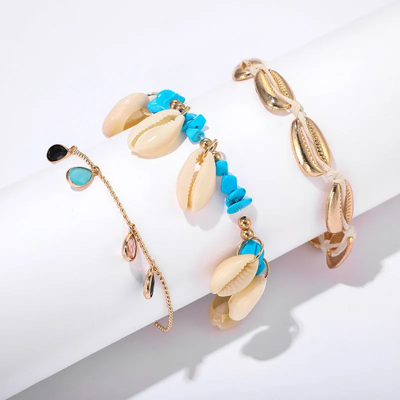 3pcs/sets Bohemian Shell Stone Anklets for Women