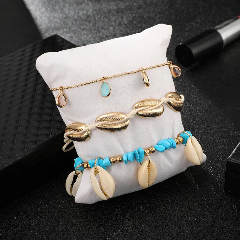 3pcs/sets Bohemian Shell Stone Anklets for Women