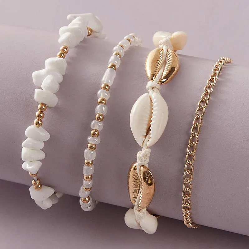 3pcs/sets White Beaded Anklets for Women