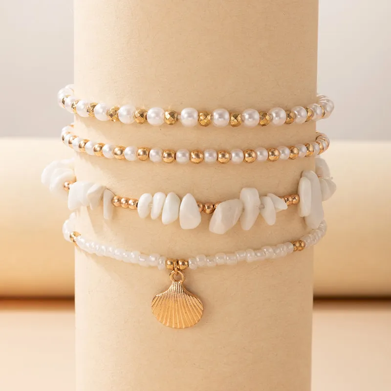 3pcs/sets White Beaded Anklets for Women