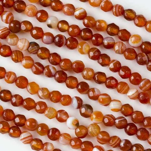 4mm Round Grade A Gemstone Beads - Faceted Red Stripe Agate (Pack of 10)