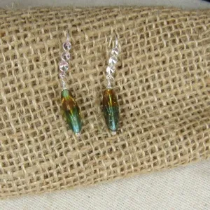 Amber & Green Bead Drop Earrings