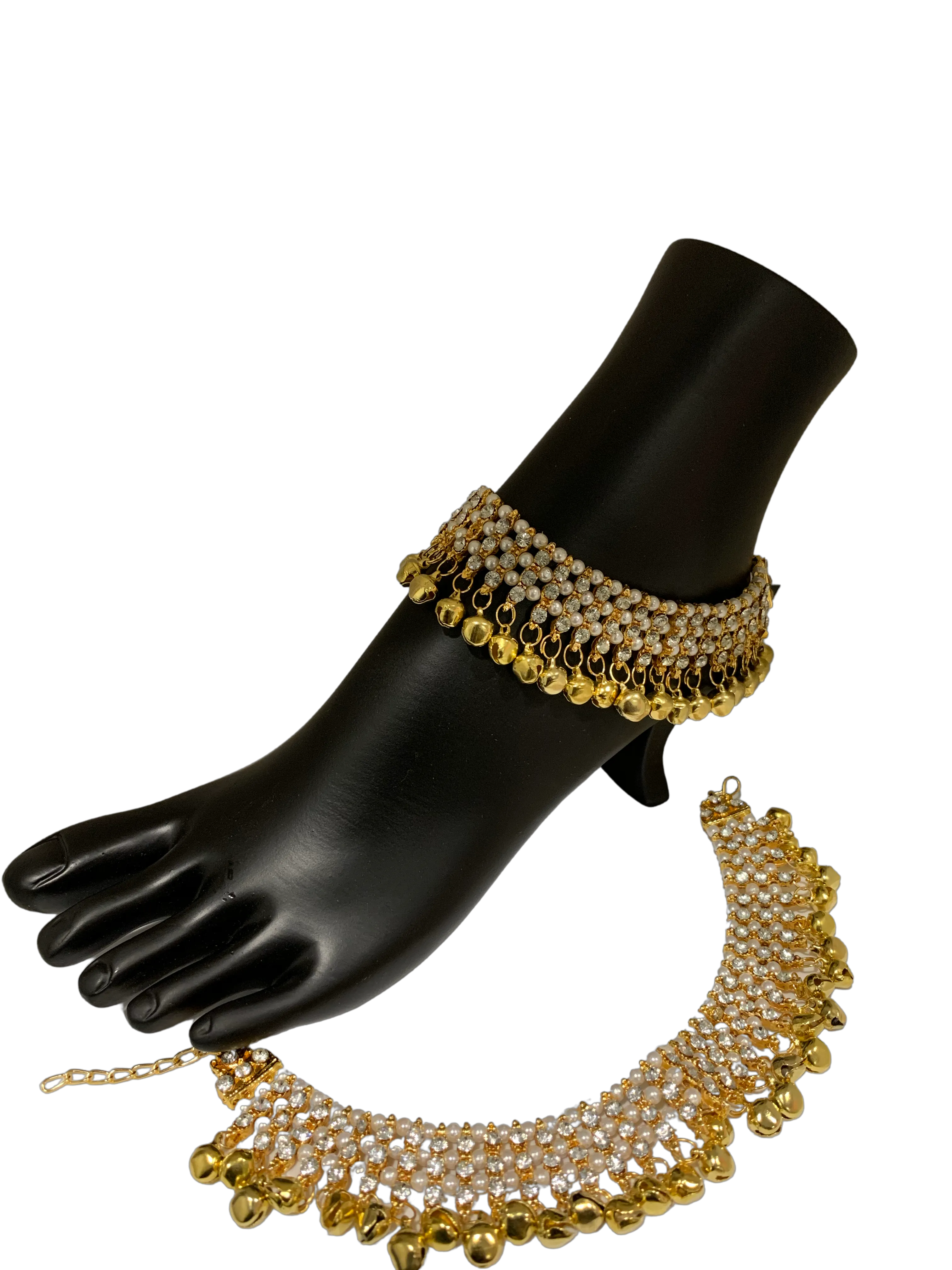 Antique Gold Plated Ghungroo Payal with Champagne Stones