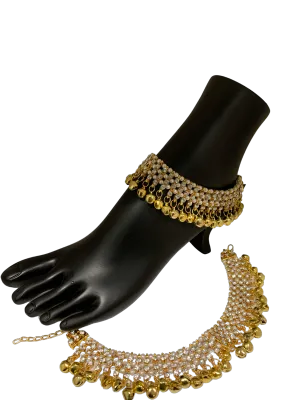 Antique Gold Plated Ghungroo Payal with Champagne Stones