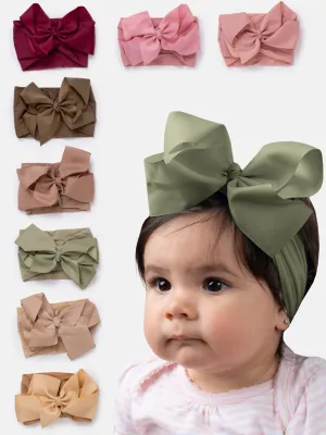 Baby Girl Big Satin Bow Hairband - Earthy Tones