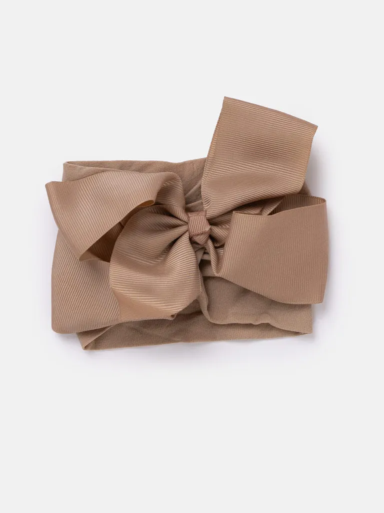 Baby Girl Big Satin Bow Hairband - Earthy Tones