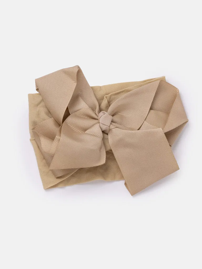 Baby Girl Big Satin Bow Hairband - Earthy Tones