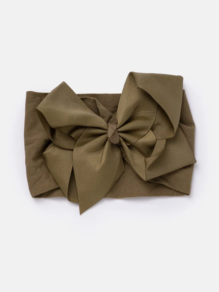 Baby Girl Big Satin Bow Hairband - Earthy Tones