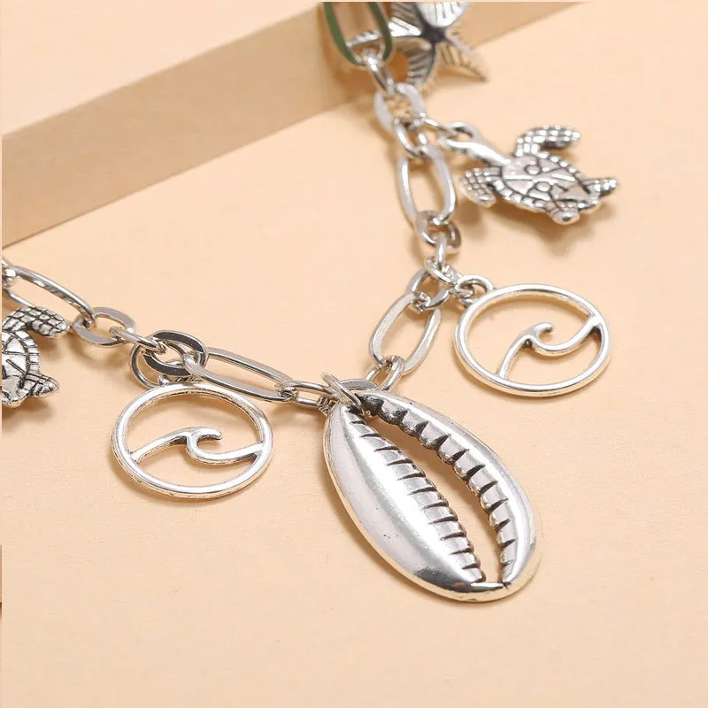 Beach Ocean Series Starfish Wave Shell Turtle Pendant Anklet