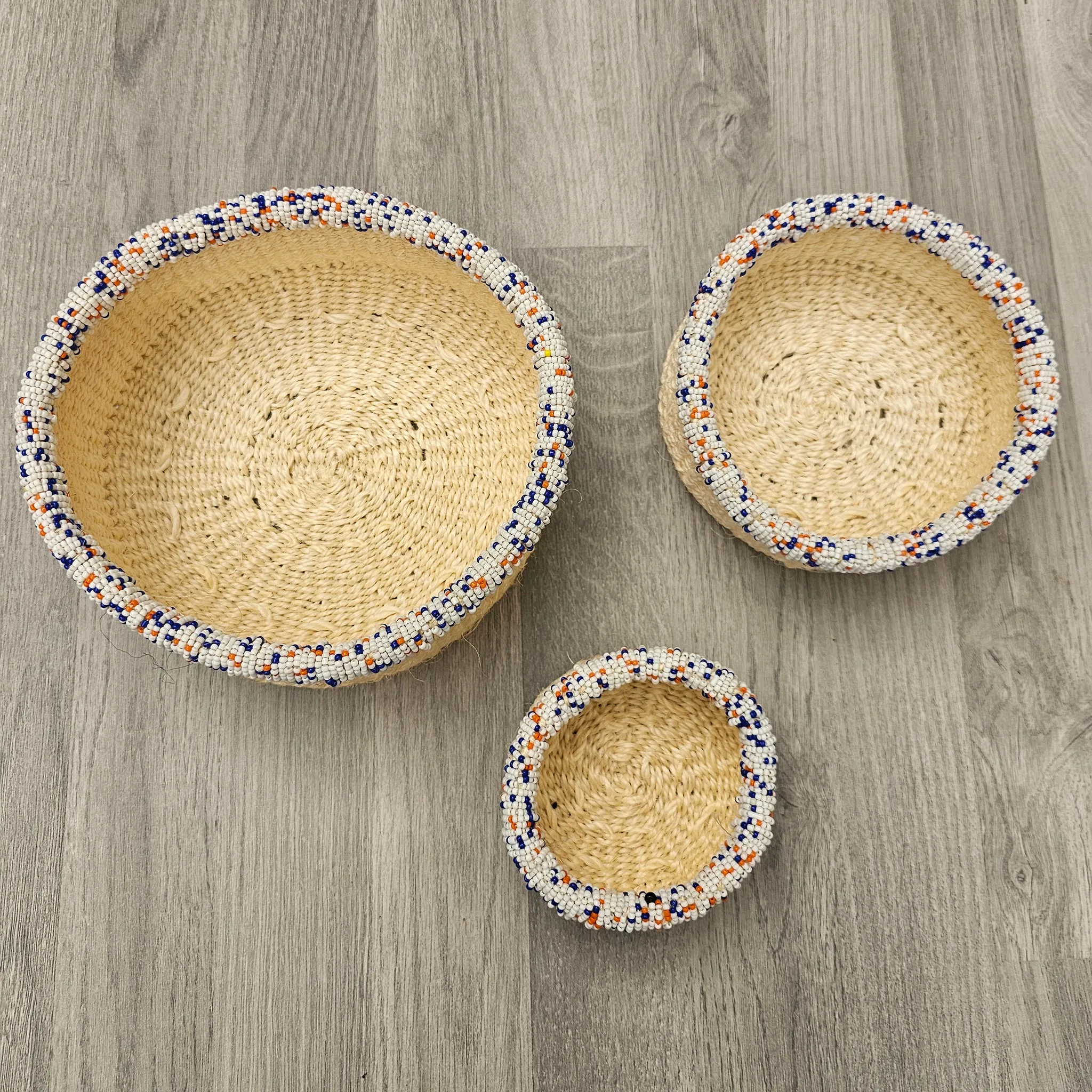 Beaded Kiondo Baskets – Sisal Basket Set of 3 - Kesi