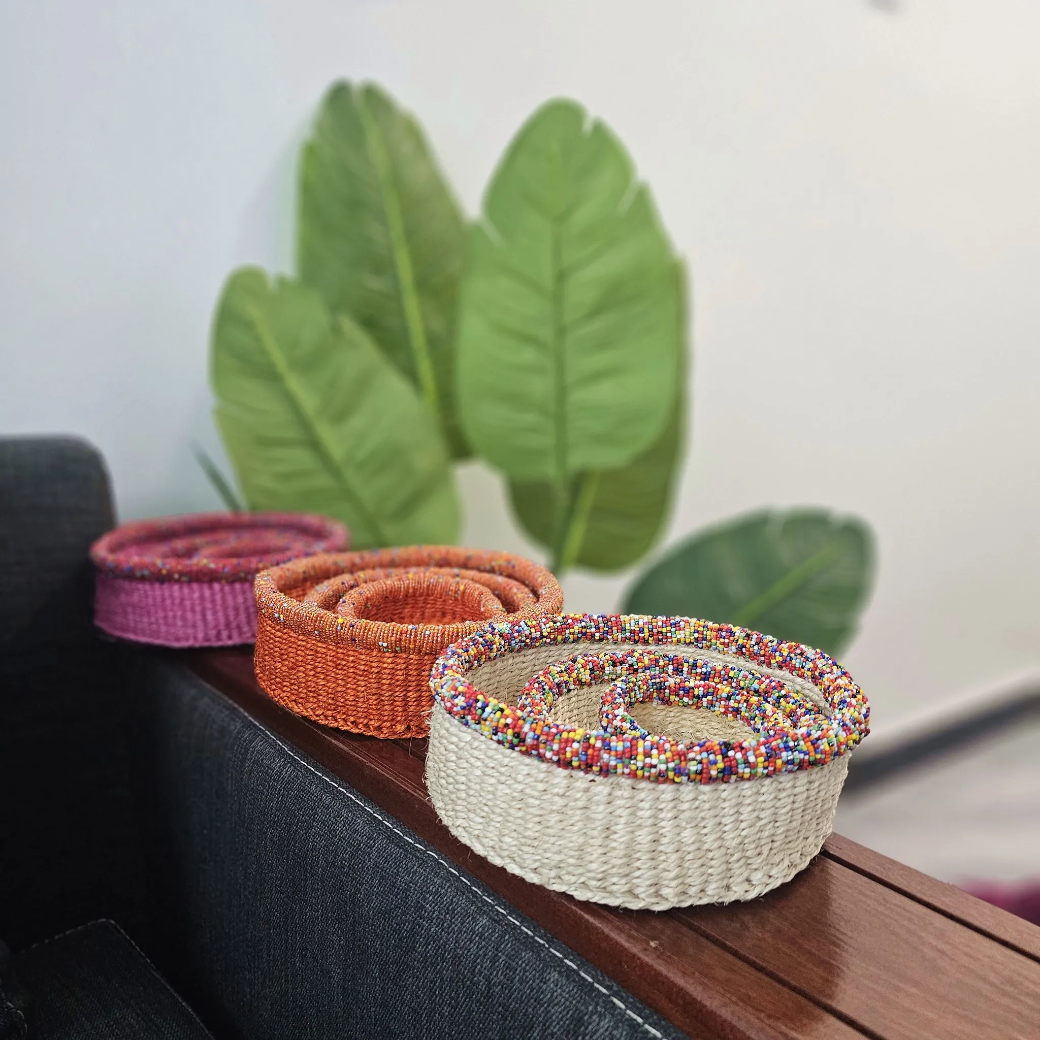 Beaded Kiondo Baskets – Sisal Basket Set of 3 - Kesi