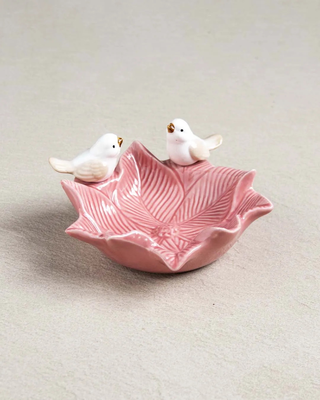 Bird on Leaf Ring Dish - Pink