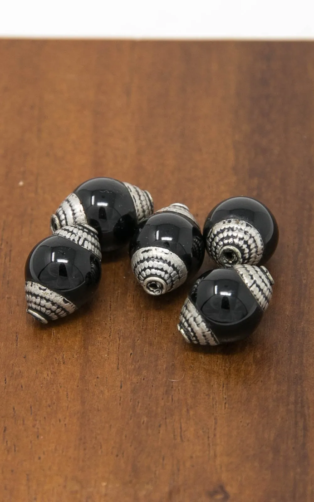 Black Onyx Inlaid Capped Antique Spacer Beads for Customized Jewellery Making- B12