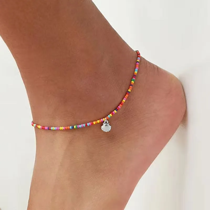 Bohemian Colorful Crystal Seed Beads Heart Anklets for Women