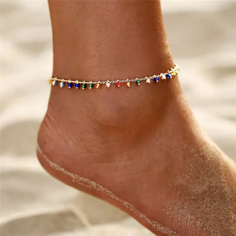 Bohemian Colorful Crystal Seed Beads Heart Anklets for Women