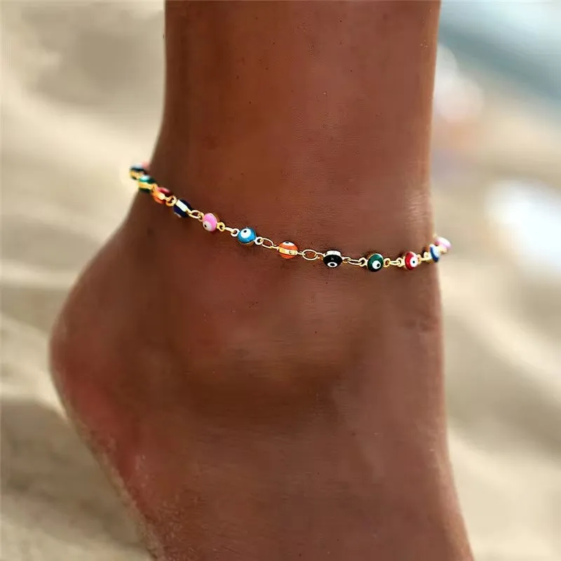 Bohemian Colorful Crystal Seed Beads Heart Anklets for Women