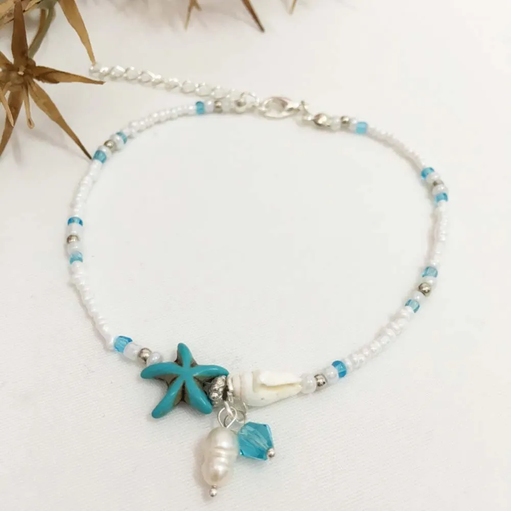 Bohemian Fashion Women Anklet  Starfish Shell Conch Stone Beaded Bracelet