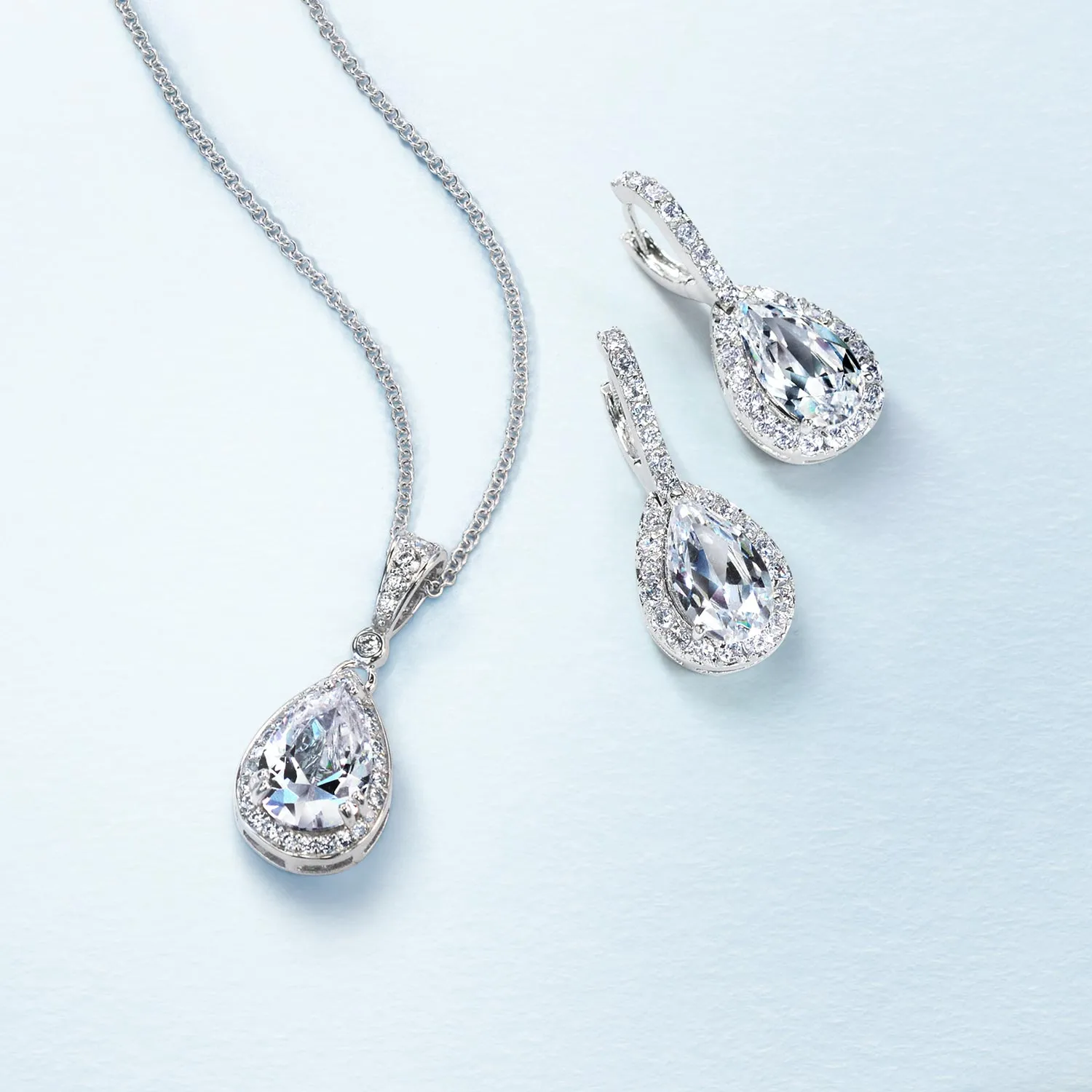 Bridal Necklace CZ Teardrop Solitaire Pendant for Wedding in Sterling Silver