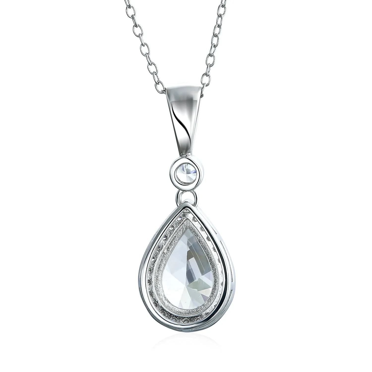 Bridal Necklace CZ Teardrop Solitaire Pendant for Wedding in Sterling Silver