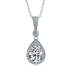 Bridal Necklace CZ Teardrop Solitaire Pendant for Wedding in Sterling Silver