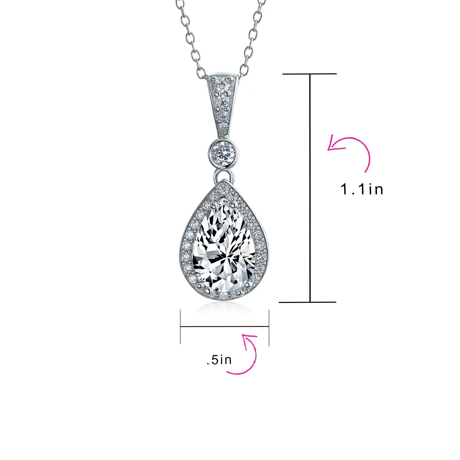 Bridal Necklace CZ Teardrop Solitaire Pendant for Wedding in Sterling Silver