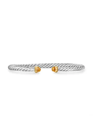 Cable Flex Bracelet in Sterling Silver with 14K Yellow Gold and Citrine, 4mm