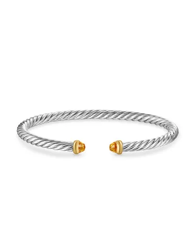 Cable Flex Bracelet in Sterling Silver with 14K Yellow Gold and Citrine, 4mm