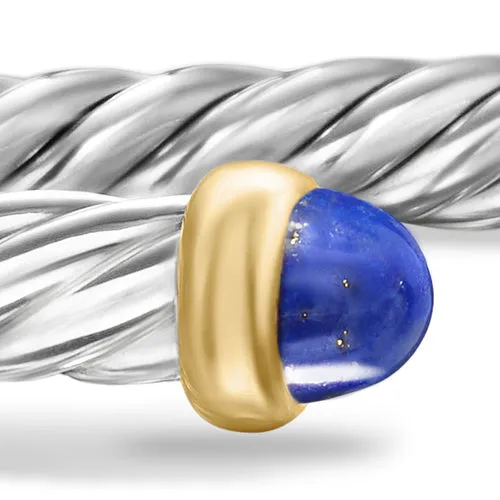 Cable Flex Bracelet in Sterling Silver with 14K Yellow Gold and Lapis Lazuli, 4mm