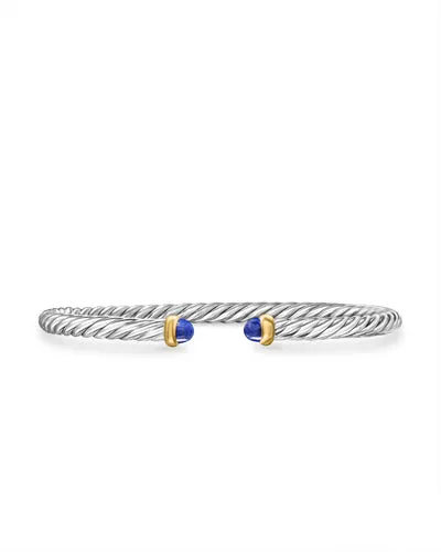 Cable Flex Bracelet in Sterling Silver with 14K Yellow Gold and Lapis Lazuli, 4mm