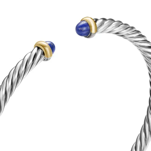 Cable Flex Bracelet in Sterling Silver with 14K Yellow Gold and Lapis Lazuli, 4mm