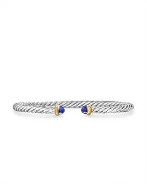 Cable Flex Bracelet in Sterling Silver with 14K Yellow Gold and Lapis Lazuli, 4mm