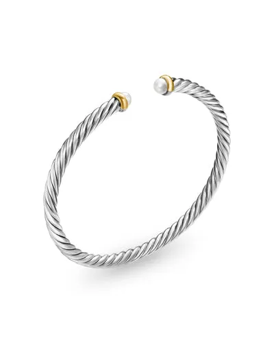 Cable Flex Bracelet in Sterling Silver with 14K Yellow Gold and Pearls, 4mm