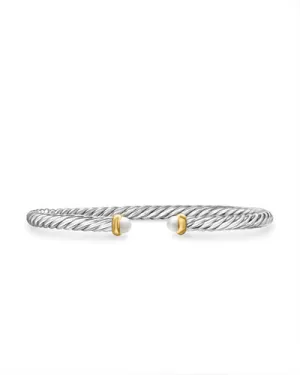 Cable Flex Bracelet in Sterling Silver with 14K Yellow Gold and Pearls, 4mm