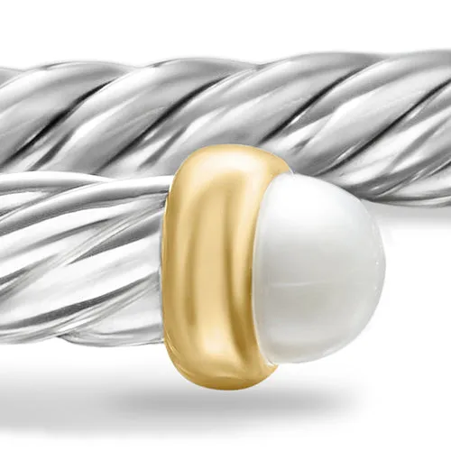 Cable Flex Bracelet in Sterling Silver with 14K Yellow Gold and Pearls, 4mm